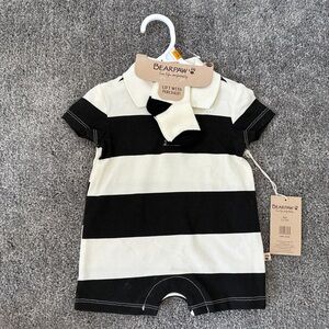 BearPaw Striped Black and White Baby Romper